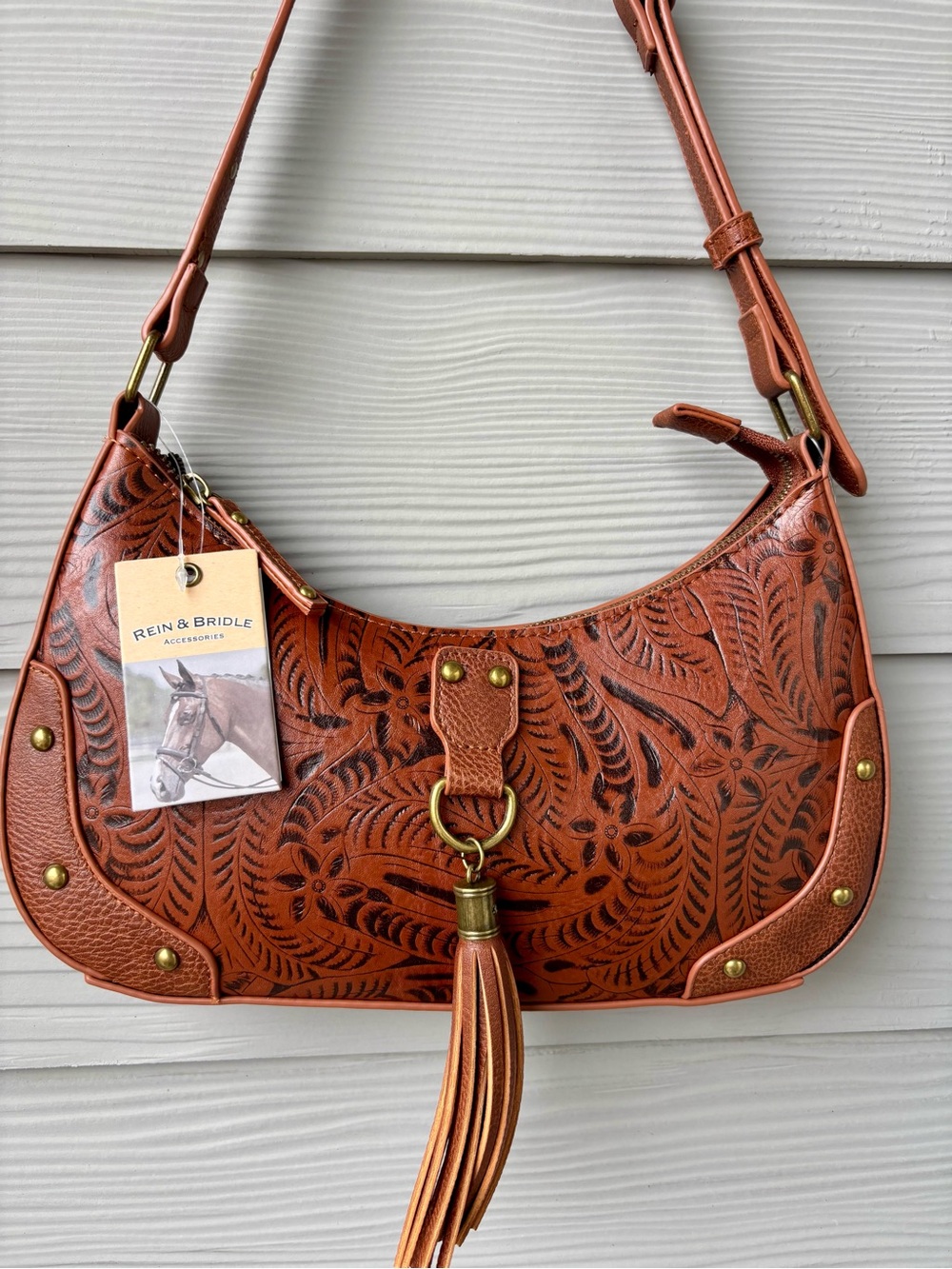 Rein & Bridle Brown Western Embossed Tassel Shoulder Bag NWT